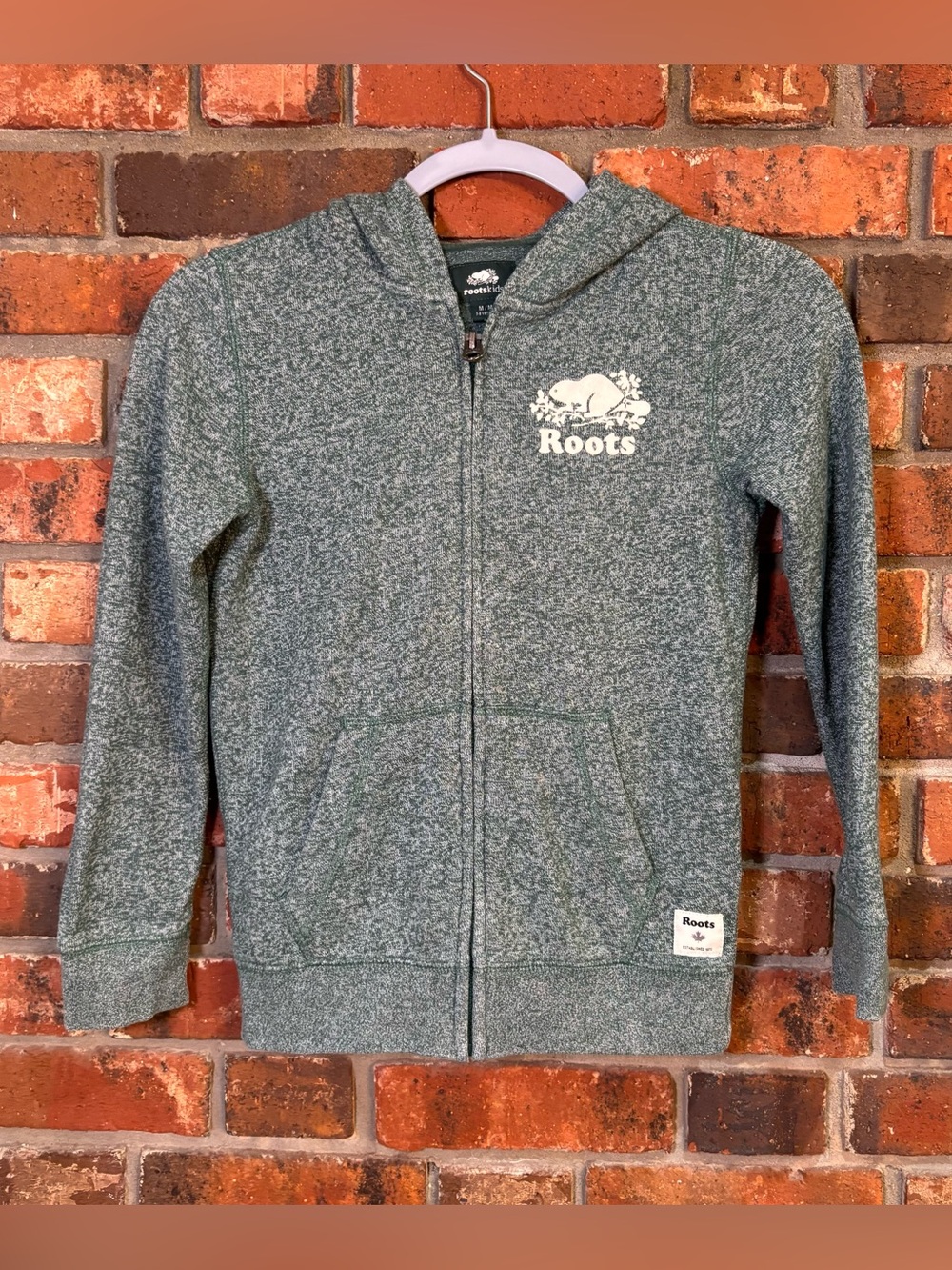 Roots kids full zip hoodie salt and pepper green M(7-8)